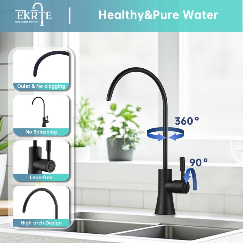 EKRTE Matte Black Drinking Water Faucet for Kitchen Sink, Brass Kitchen Water Filter Faucet,Commercial Water Filtration Faucet for Under Sink Water Filter System, Solid Brass RO Faucet in Matte Black - Image 4